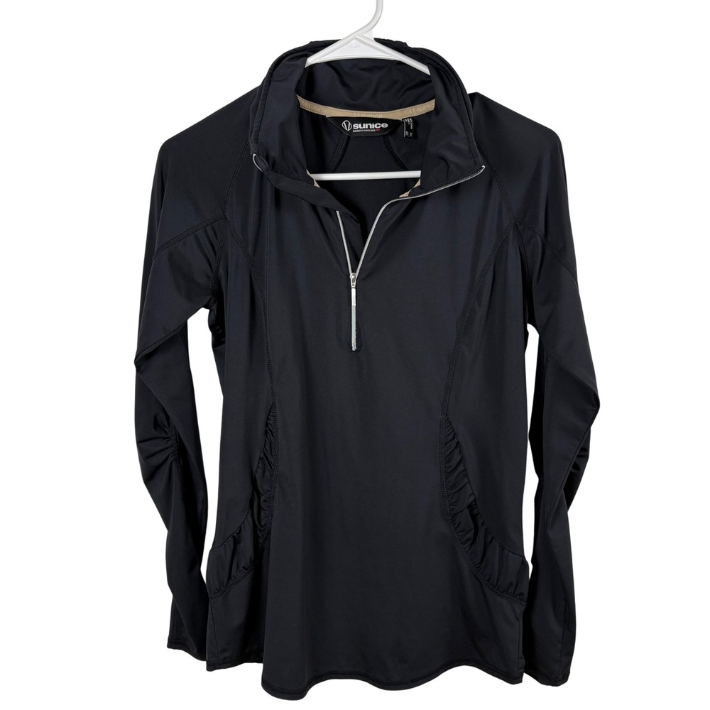 Sunice 1/4 Zip Golf Pullover M Black Ruched TPC Sugarloaf Athletic Top Sporty